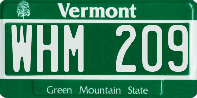 VT license plate WHM209