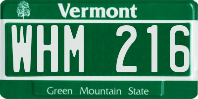 VT license plate WHM216