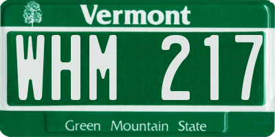 VT license plate WHM217