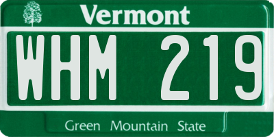 VT license plate WHM219
