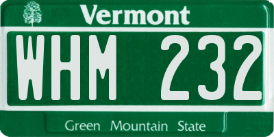 VT license plate WHM232