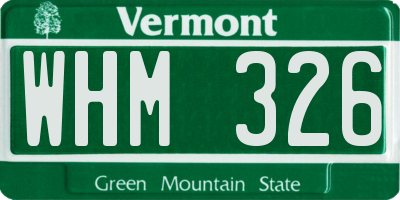 VT license plate WHM326