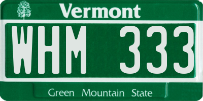 VT license plate WHM333