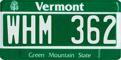 VT license plate WHM362