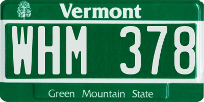 VT license plate WHM378