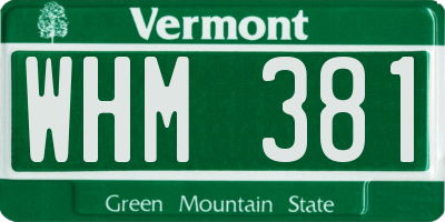 VT license plate WHM381