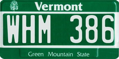VT license plate WHM386