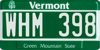 VT license plate WHM398