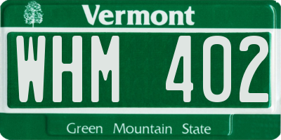 VT license plate WHM402