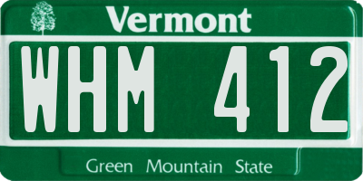 VT license plate WHM412