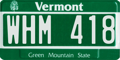 VT license plate WHM418