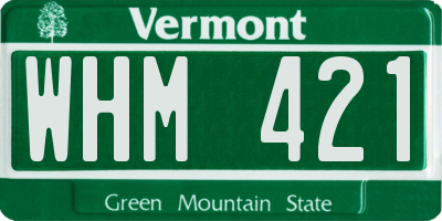 VT license plate WHM421
