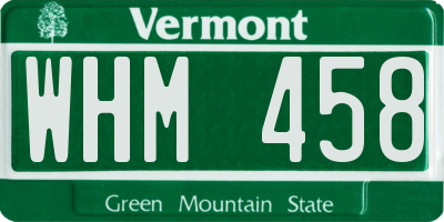 VT license plate WHM458