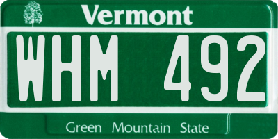 VT license plate WHM492