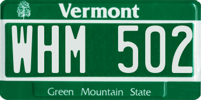 VT license plate WHM502