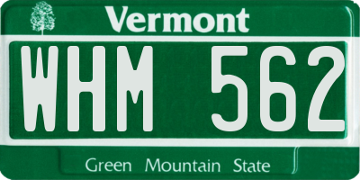 VT license plate WHM562