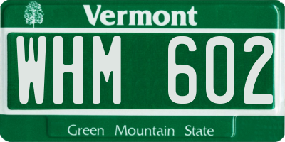 VT license plate WHM602