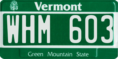 VT license plate WHM603