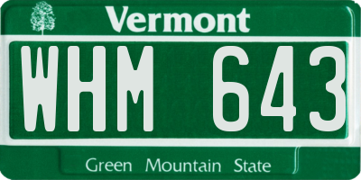 VT license plate WHM643