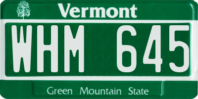VT license plate WHM645