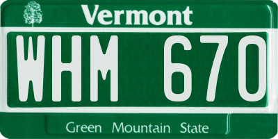 VT license plate WHM670