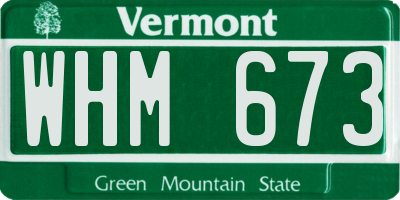 VT license plate WHM673