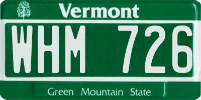 VT license plate WHM726