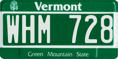VT license plate WHM728
