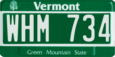 VT license plate WHM734