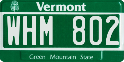 VT license plate WHM802