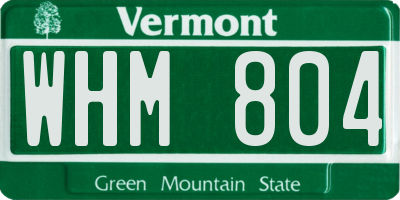 VT license plate WHM804