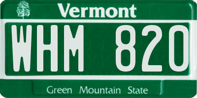 VT license plate WHM820