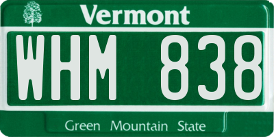 VT license plate WHM838