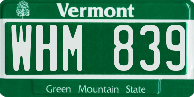 VT license plate WHM839