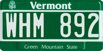 VT license plate WHM892
