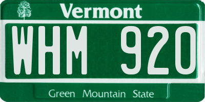 VT license plate WHM920
