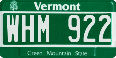VT license plate WHM922