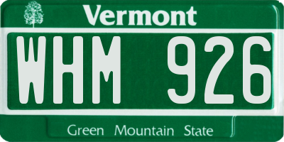 VT license plate WHM926