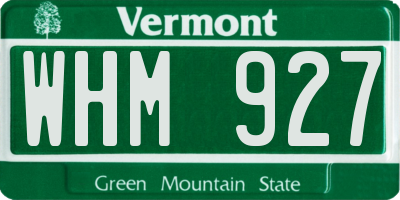 VT license plate WHM927