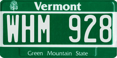 VT license plate WHM928