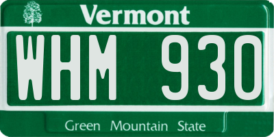 VT license plate WHM930