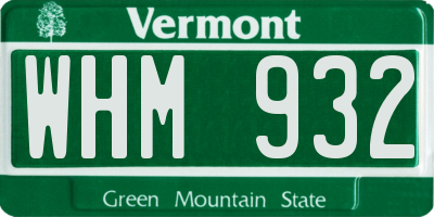 VT license plate WHM932