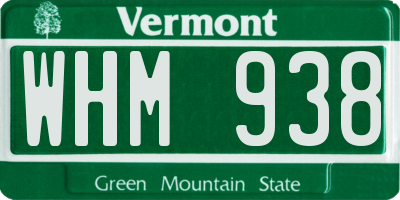 VT license plate WHM938