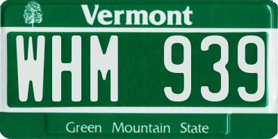 VT license plate WHM939