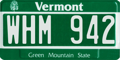 VT license plate WHM942