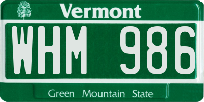 VT license plate WHM986