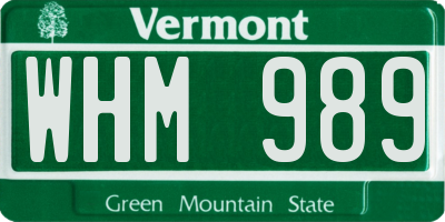 VT license plate WHM989