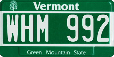 VT license plate WHM992