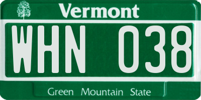 VT license plate WHN038