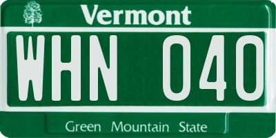 VT license plate WHN040